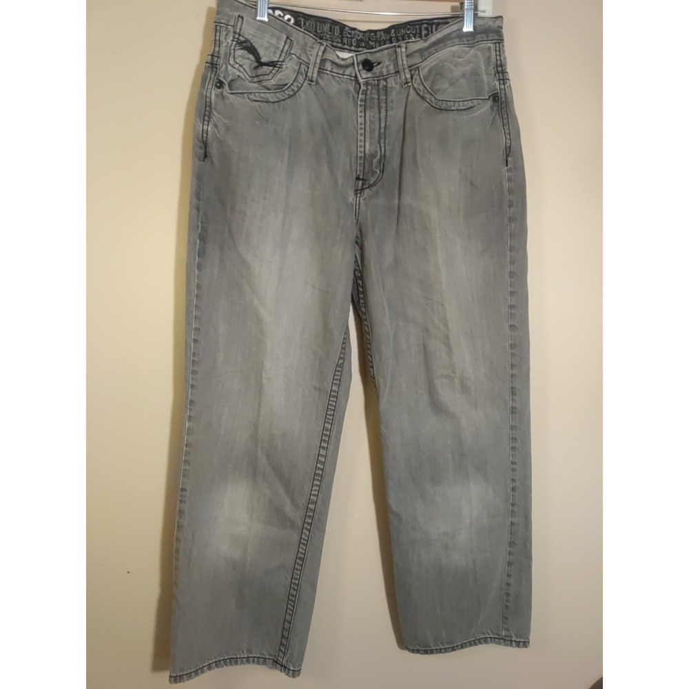 Echo Men  Distressed‎ Hype Streetwear Design Baggy Grey Denim Size 38x30